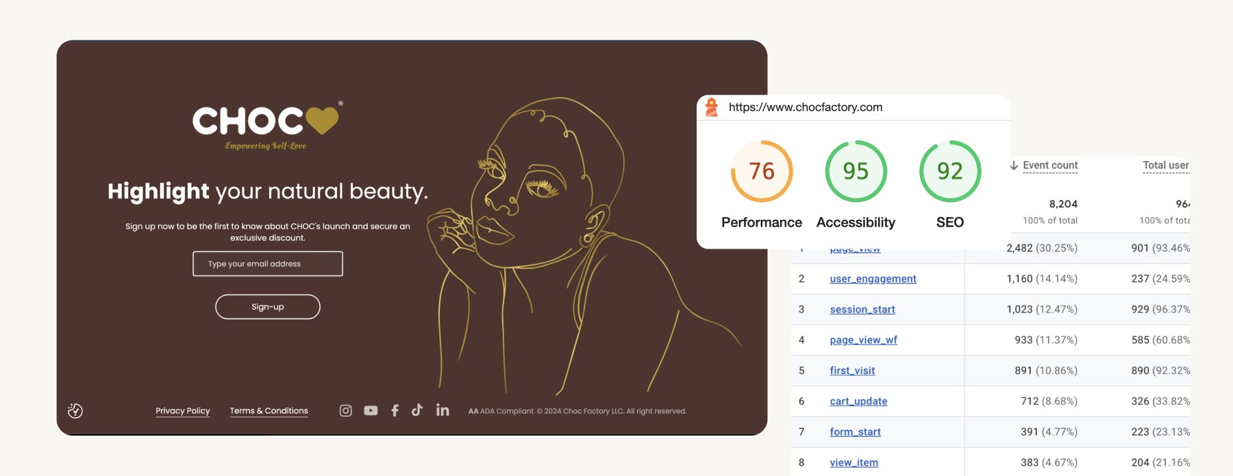 CHOCfactory.com pre-launch holding page with email sign-up to build the CRM database before launch.