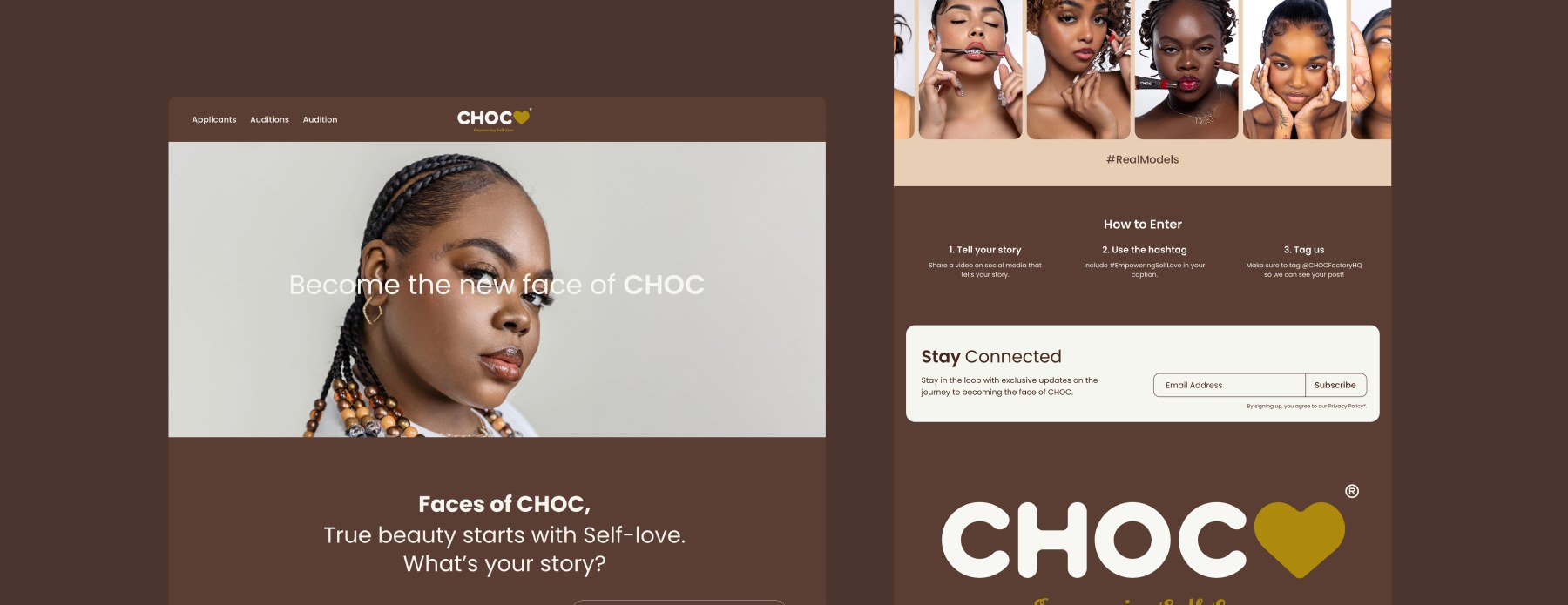 Real Models campaign winners photographed with CHOC lip products.