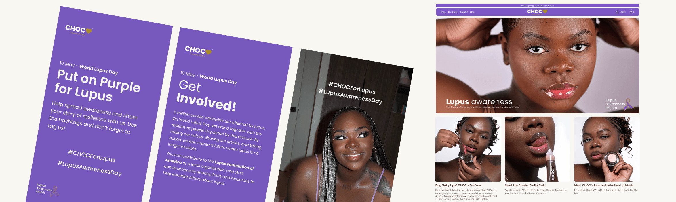 Lupus Awareness Month campaign across CHOCfactory.com, social media and Cori's blog.