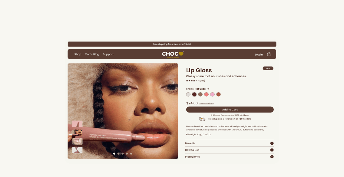 CHOCfactory.com live product page displayed in a desktop monitor mockup.