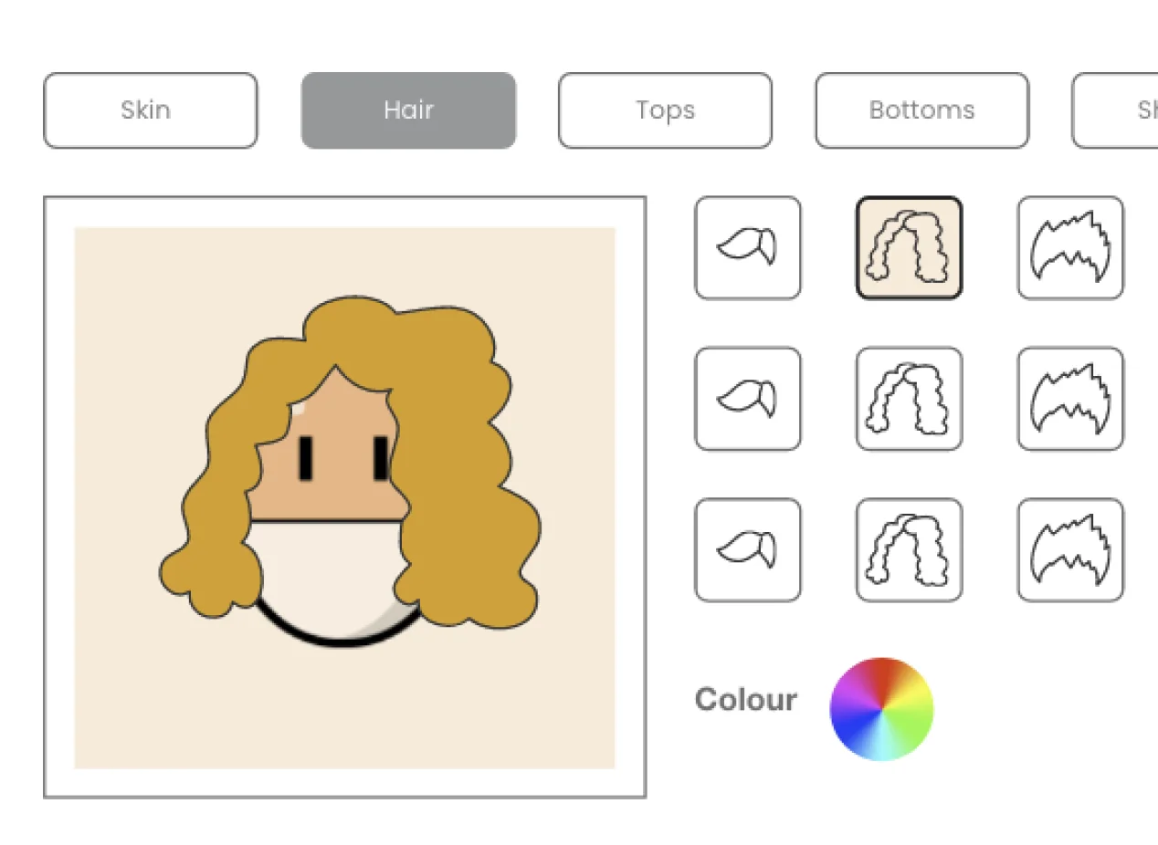 Wireframes for the avatar creator