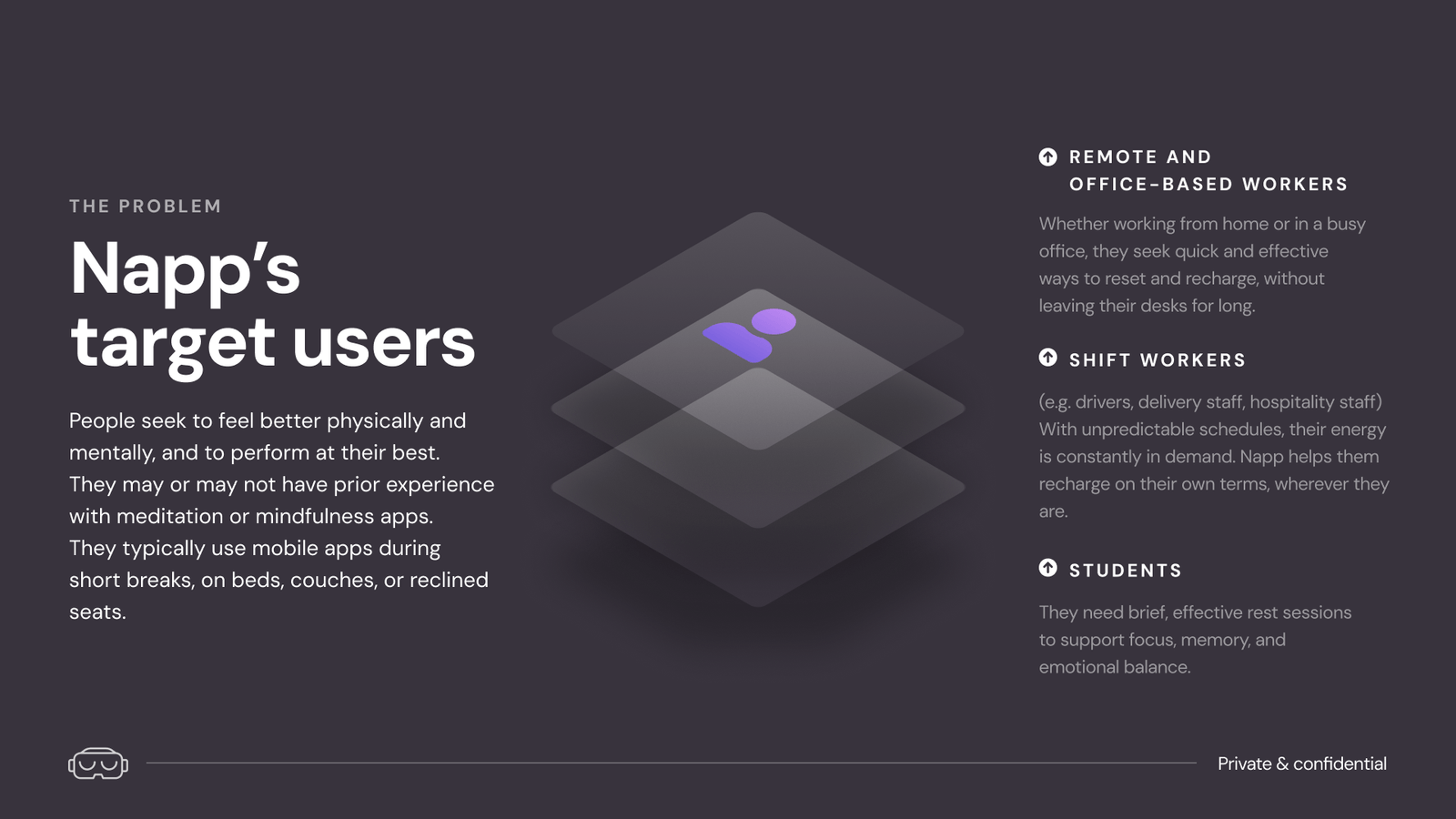 Napp's target users: remote and office workers, shift workers and students who need quick, effective rest