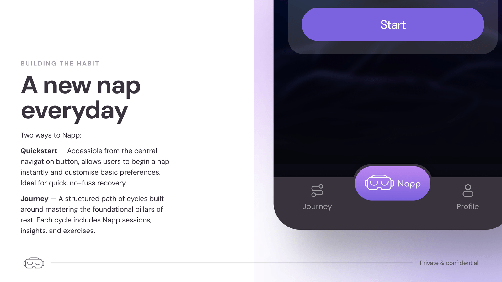 A new nap every day: Quickstart and Journey nap modes shown on a phone screen