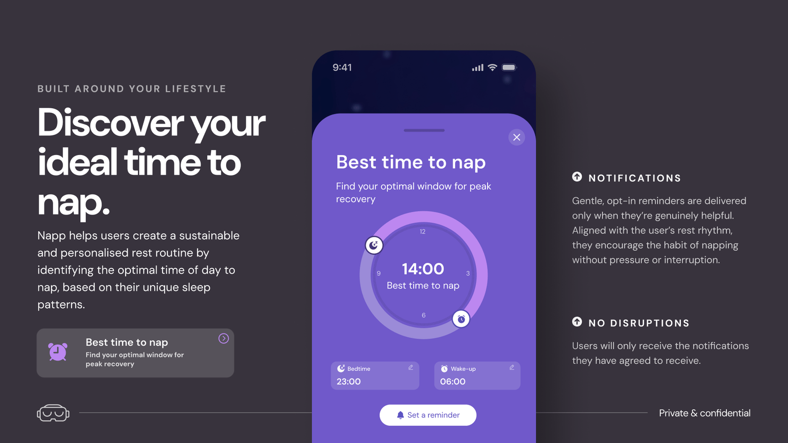 Discover your ideal time to nap: best-time-to-nap screen with notification preferences