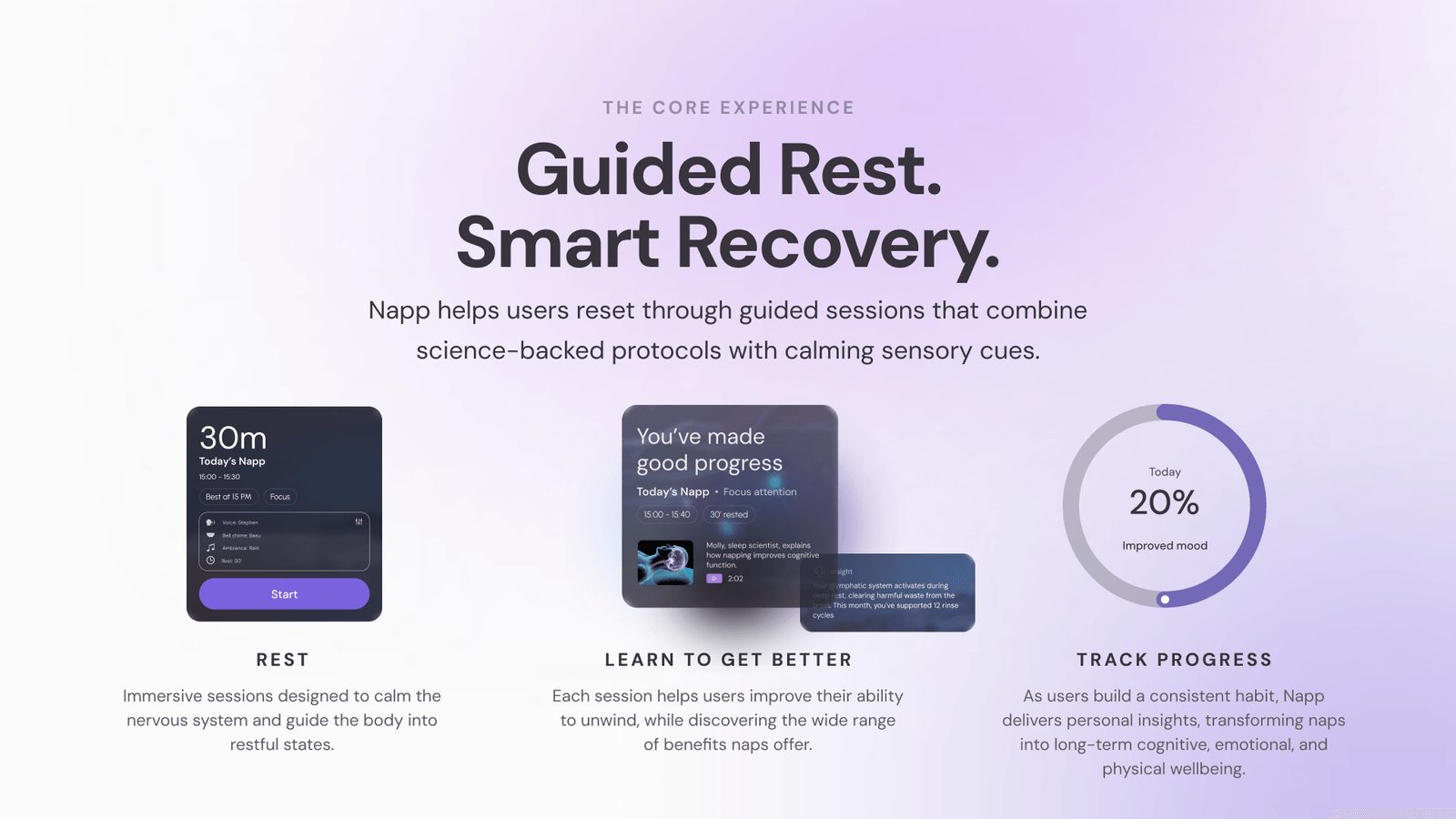 Guided Rest, Smart Recovery: Napp's Rest, Learn to Get Better and Track Progress features