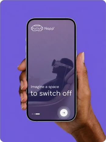 A hand holding a phone showing “Imagine a space to switch off”
