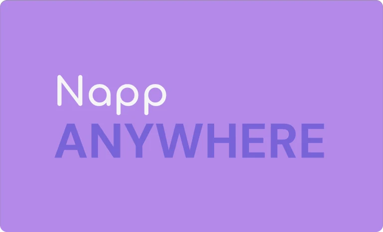 “Napp ANYWHERE” set in the brand's purple lockup