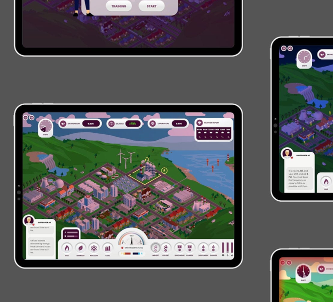 Control room dashboard showing the energy supply and demand interface used as reference for the game design