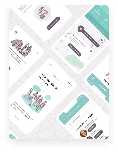 A fan of Resbite app screens showing activity cards