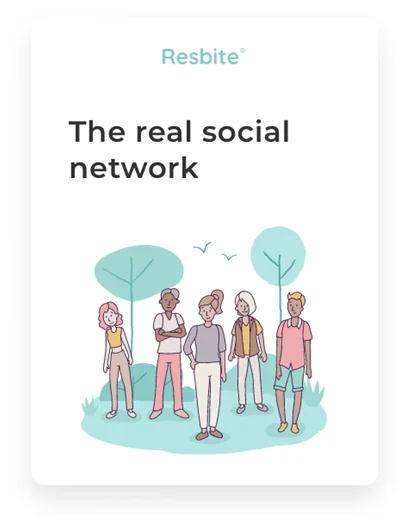 “The real social network” card with the Resbite wordmark and illustrated group