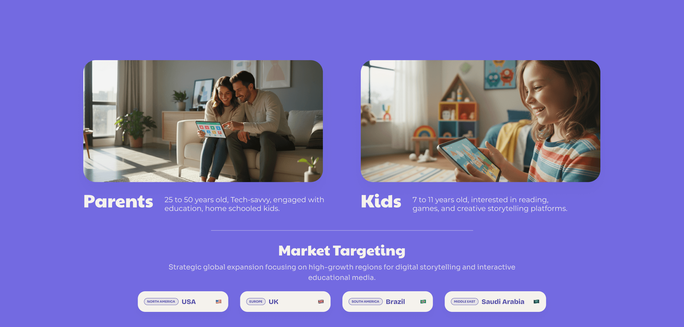 Audience segmentation map showing the primary target groups: parents and children.