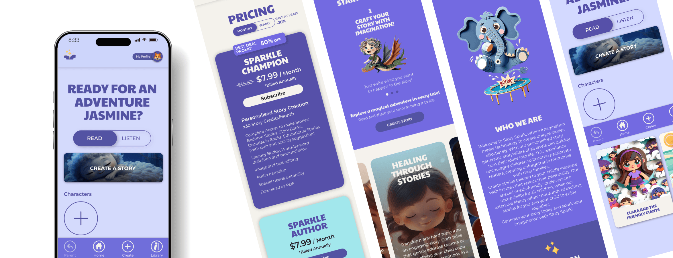 Device split data and mobile navigation design for Story Spark.