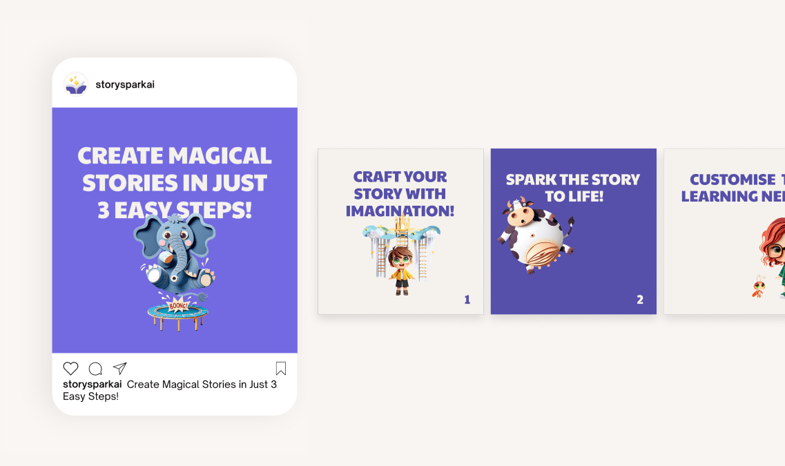 Organic Instagram content produced for the Story Spark social media presence.