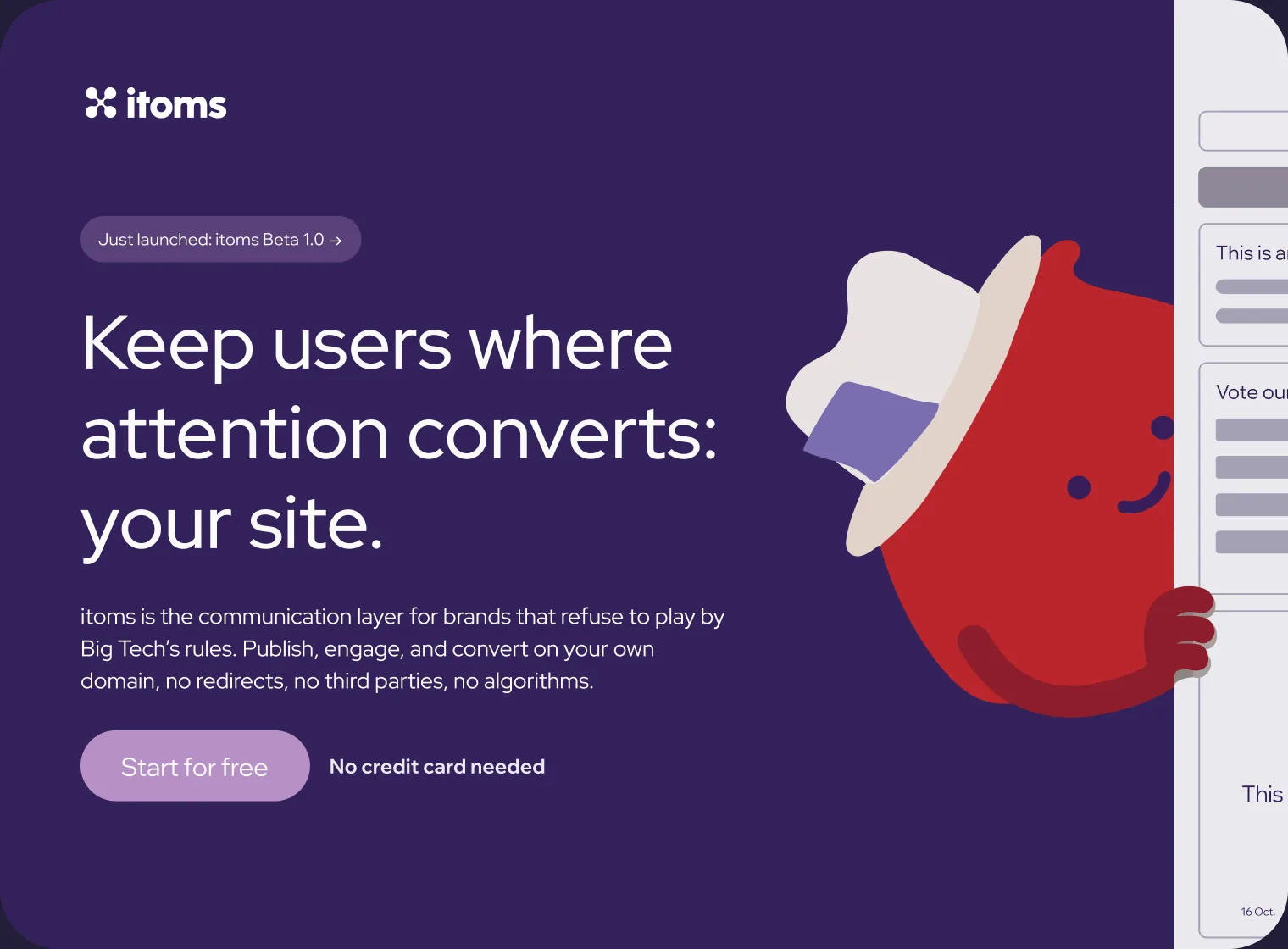 The itoms landing page: keep users where attention converts — your site